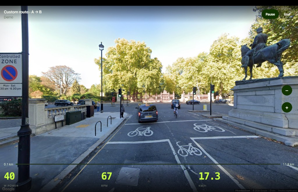 Indoor cycling through a city street in Google Street View